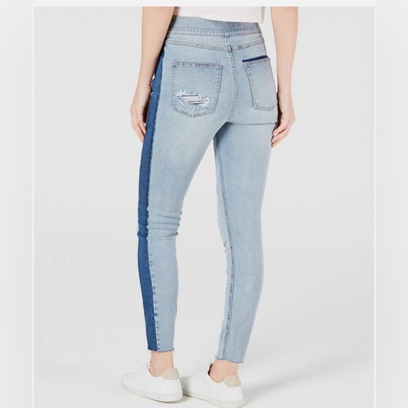 Spanx Distressed Skinny Jean With Side Stripe Light Wash Blue Size L - Picture 2 of 14